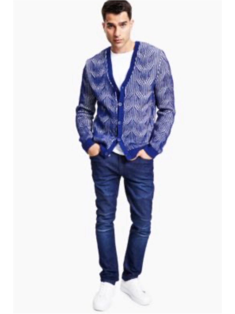 INC Men's Blue Patterned Button-Up Cardigan Sweater